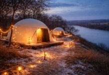 На развитие глэмпингов Ростовской области направят 170 млн рублей Глэмпинг на берегу Дона в сумерках //Иллюстрация ChatGPT