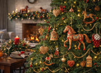 Дизайнер ЮФУ раскрыла секреты новогоднего оформления дома в преддверии года Огненной Лошади Традиционная новогодняя ёлка с украшениями //Иллюстрация ChatGPT