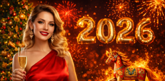 Девушка в красном платье встречает 2026 год //Иллюстрация сгенерирована Chat GPT