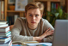 Как подготовиться к поступлению в вуз без стресса: советы по выбору формы обучения и подготовке документов Студент учится //Иллюстрация сгенерирована Leonardo.ai