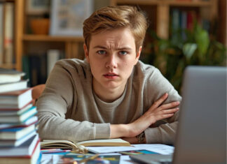 Как подготовиться к поступлению в вуз без стресса: советы по выбору формы обучения и подготовке документов Студент учится //Иллюстрация сгенерирована Leonardo.ai